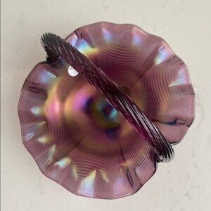 Fenton 100th Anniversary Amethyst iridescent Glass Ruffle Edge Footed BasketNWT